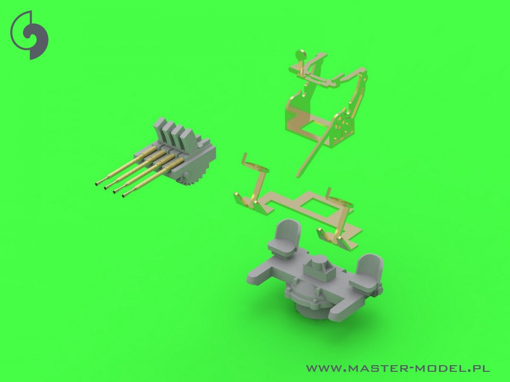 SM-350-104 French Quad Mount Hotchkiss 13,2 мм / 76 (0,52 дюйма) Модель 1929 - (смола, полиэтилен и токарные детали) - (4 шт.)