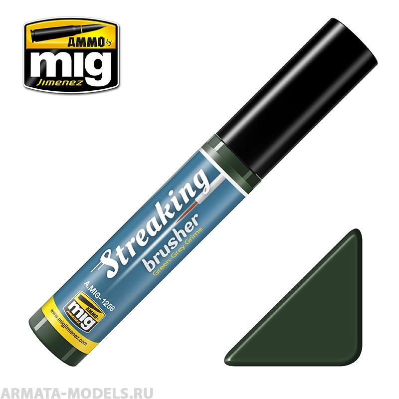 AMIG1256 Ammo Mig Жидкость для имитации подтеков с тонкой кистью-аппликатором Green-grey grime 17мл
