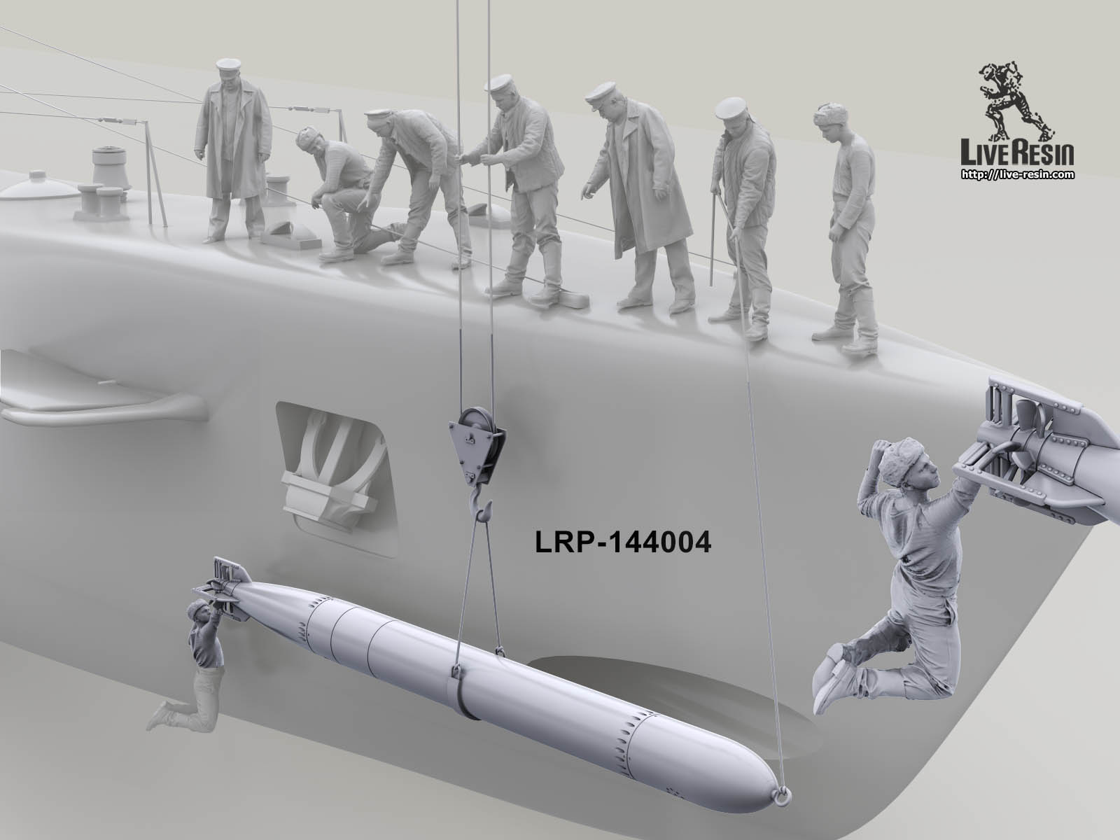 LRP144004 Моряки подводники. Погрузка торпеды: пловец, торпеда и тали