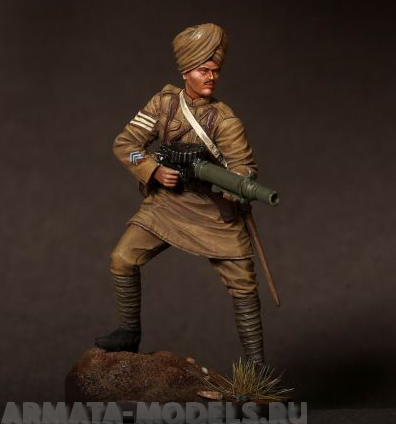 CHM-54015(М). Сержант индийского пехотного полка с пулеметом Lewis, 1916-18 гг. Материал - белый металл. Chronos Miniatures