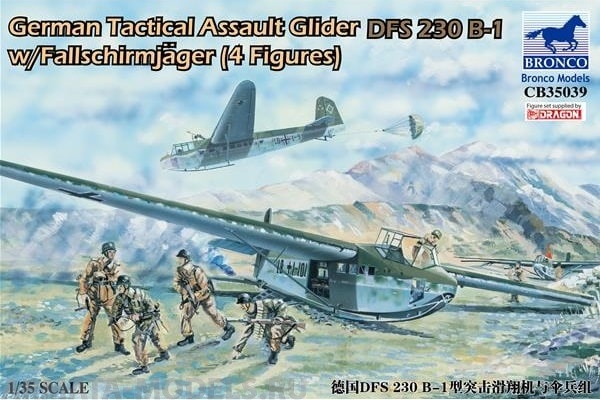CB35039 German Tactical Assault Glider DFS 230 B-1 w/Fallschirmjager (4 Figures) Bronco Models