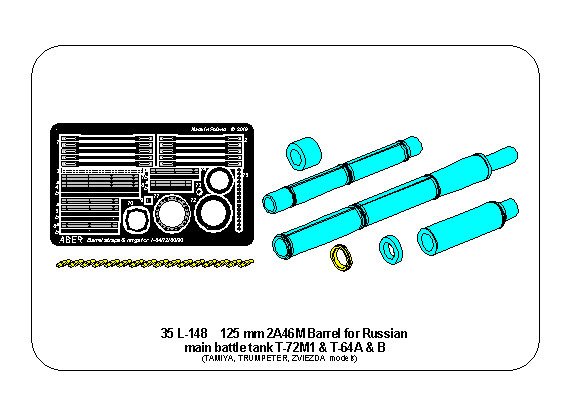 ABR-35-L-148  Дополнения для  125mm 2A46M Barrel for Russian Tank T-72M1 & T-64A/B для Tamiya; Trumpeter; Zvezda 1/35