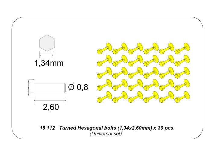 ABR-16-112  Дополнения для  Turned Hexagonal bolts (1,34x2,60mm) x 30 pcs. универсальный набор 1/16