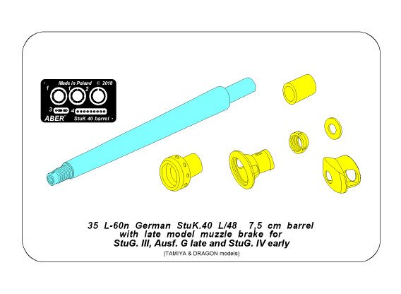 ABR-35-L-60n  Дополнения для  German StuK.40 L/48 7,5 cm Barrel with late muzzle brake for Stug.III, Ausf G late & Stug.IV  early для Tamiya/Dragon 1/35