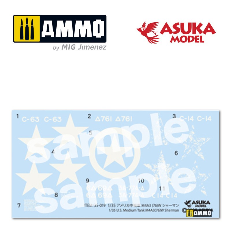 ASUKA35048 Сборная модель танка Шерман 1/35 US M4A35(76) SHERMAN BATTLE OF BULGE ASUKA