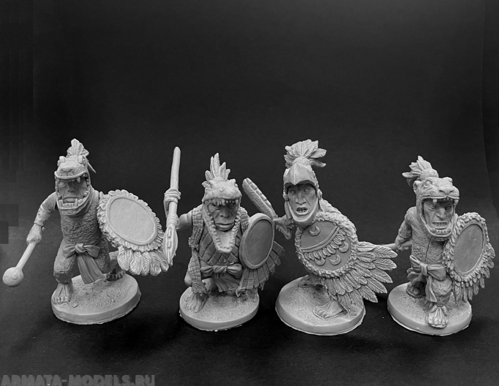 CHM-50.07. Ацтеки, набор №1. В комплекте 4 фигуры. Материал - смола. Chronos Miniatures