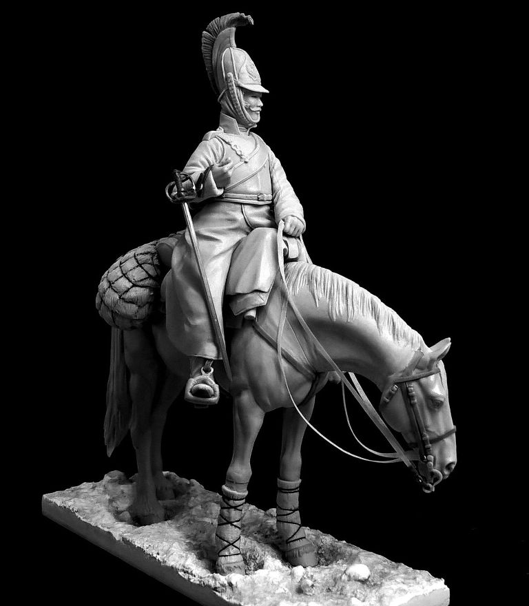 CHM-54236(М). Рядовой армейских кирасирских полков в зимней форме одежды, Россия 1812-14. 54 мм. Материал - белый металл. Chronos Miniatures