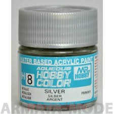 H008  Краска водоразбавляемая художественная т.м. MR.HOBBY  10мл  SILVER