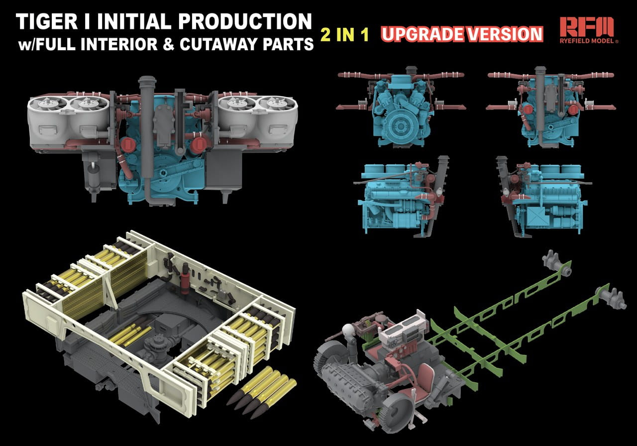 RM-5131 Сборная модель Танк Tiger I, первоначальное производство, начало 1943 г., с полным интерьером (обновленная версия) Rye Field Model (RFM)