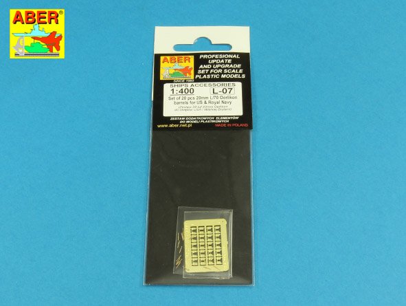 ABR-1:400-L-07  Дополнения для  Set of 20 pcs 20mm L/70 Oerlikon barrels for US & Royal Navy универсальный набор 1/400