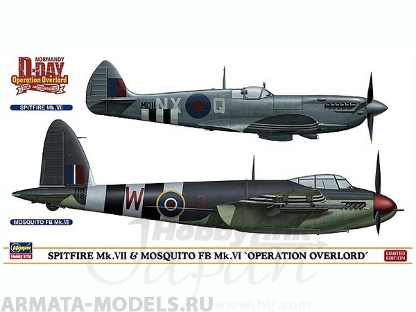 02096 Набор SPITFIRE Mk.VII / MOSQUITO FB Mk.VI OPERATION OVERLORD Hasegawa