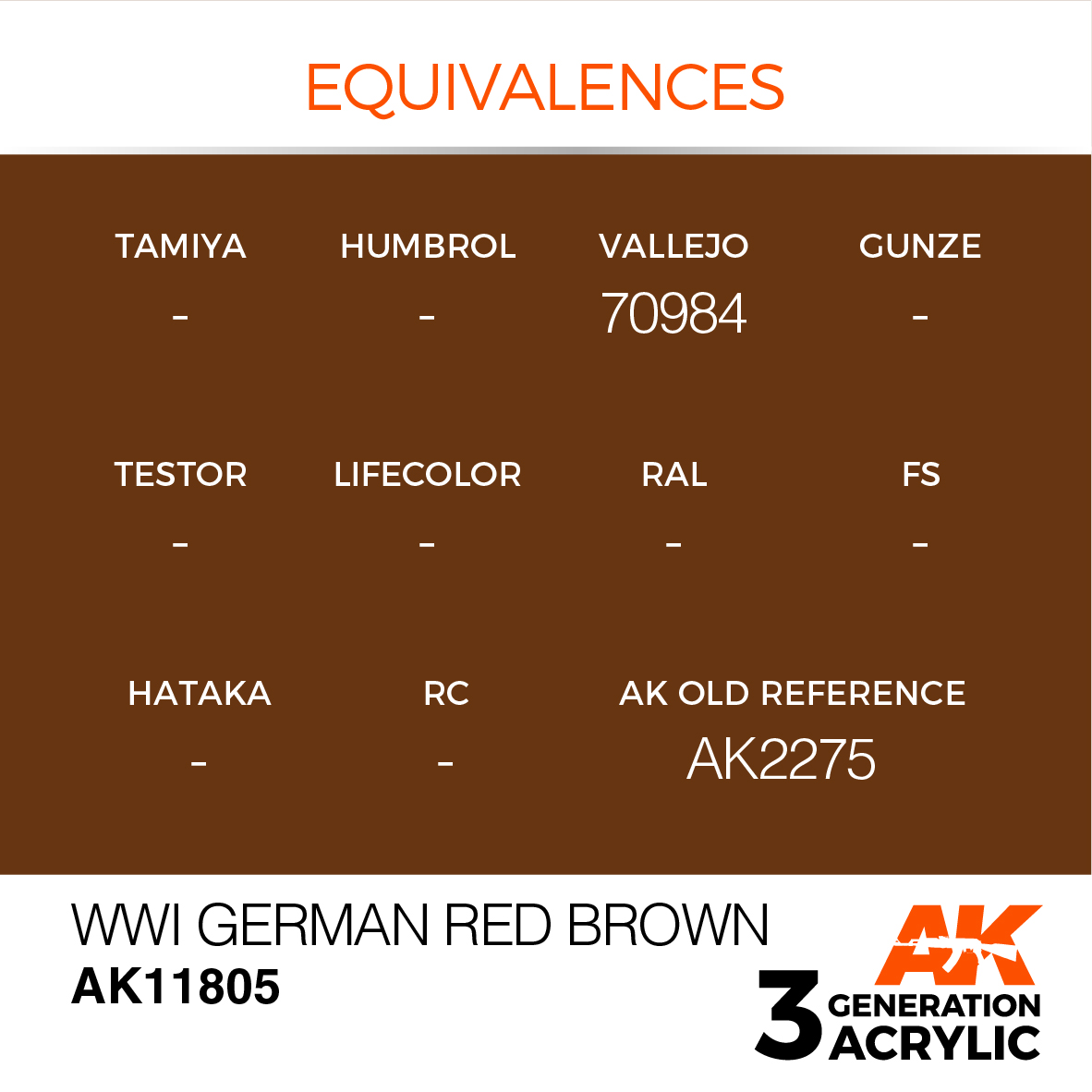 AK11805 Краска акриловая 3Gen WWI German Red Brown