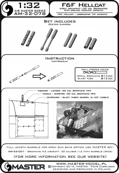 AM-32-078 F6F Hellcat - раннее вооружение (стволы Browning .50 калибра с просверленными рубашками охлаждения)