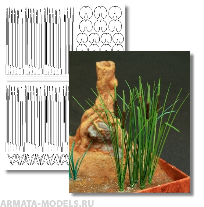 GL056gn Bulrush, Arrowhead and Water-Lily 54mm Green