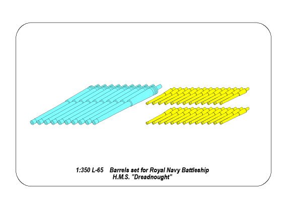 ABR-1:350-L-65  Дополнения для  Set of Barrels for H.M.S. Dreadnought battleship- 12” Mk.X BLx 10; 12cwt QF Mk I x 26  для  1/350