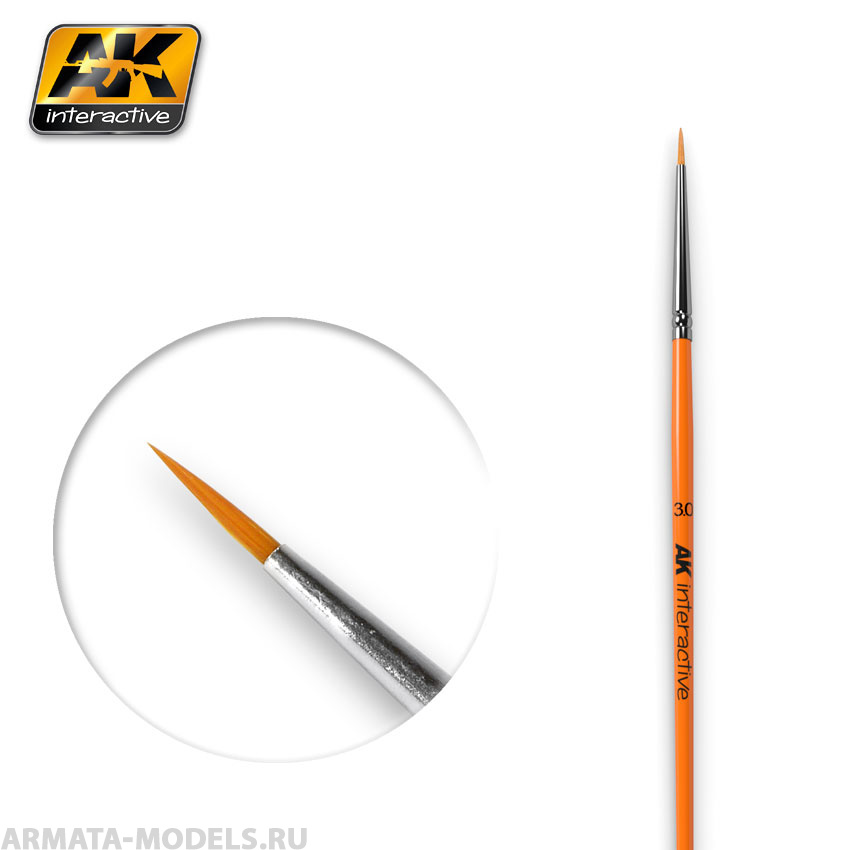 AK601 Кисть художественная ROUND BRUSH 3/0 SYNTHETIC