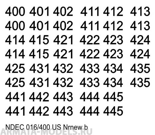 NDEC016/400 Бортовые номера современной американской БТТ. Цвет черный