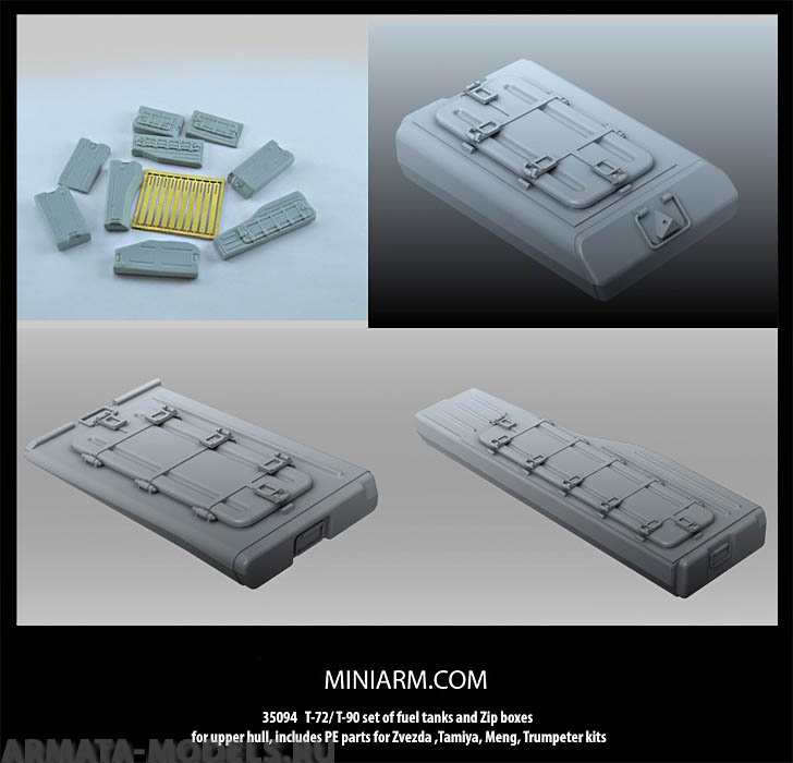 35094 Т-72,Т-90 Комплект надполочных баков и ящиков Зип, включает фототравление для набора Звезда, Менг,Трумпетер,Тамия