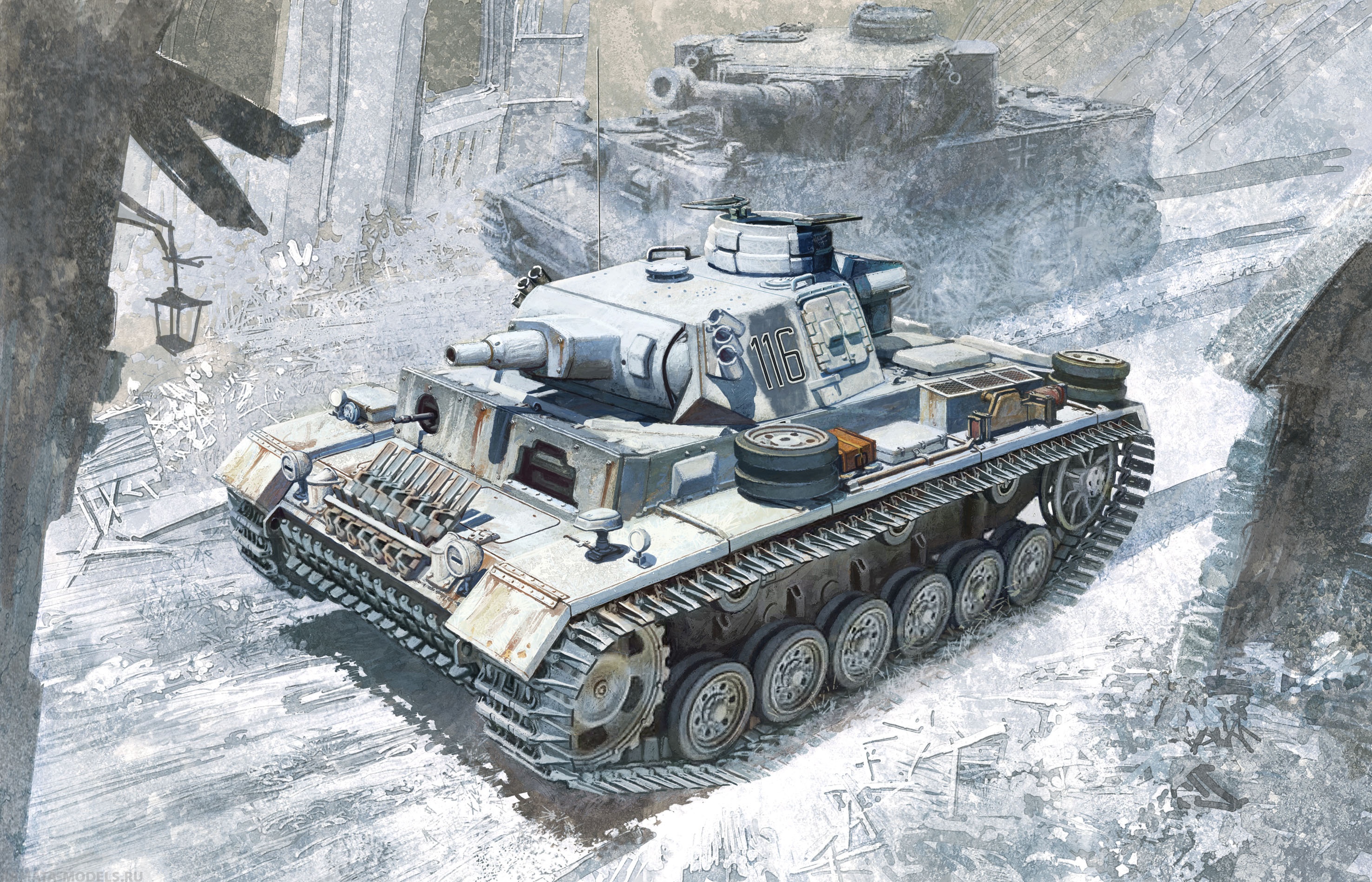 6606Д Танк Pz.Kpfw.Ill Ausf.N s.Pz.Abt.502 (зимняя версия) Ленинград 1943  Dragon