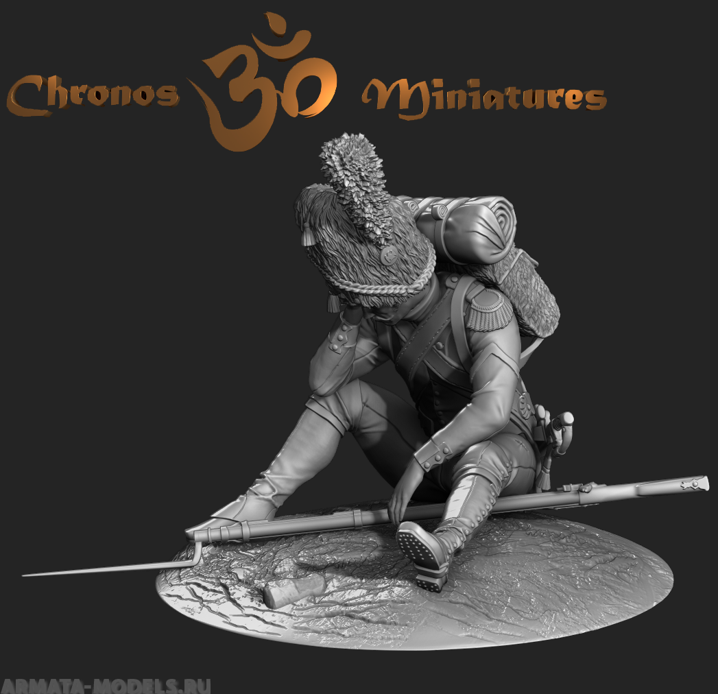 CHM-54117(M). Рядовой полков пеших гренадер Французской Императорской Гвардии, 1808-15 гг. 54 мм. Материал - белый металл. Chronos Miniatures