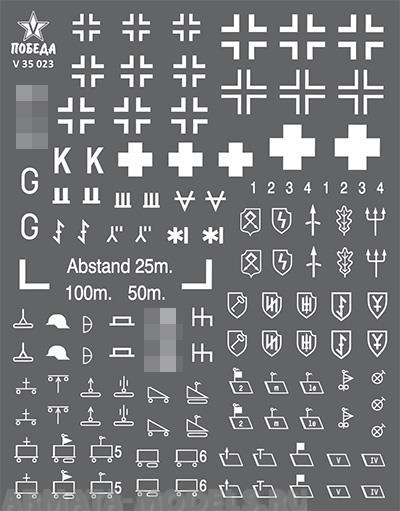 V 35 023 Набор сухих декалей Маркировка бронетехники Германии. ВОВ. Набор 1. 1:35