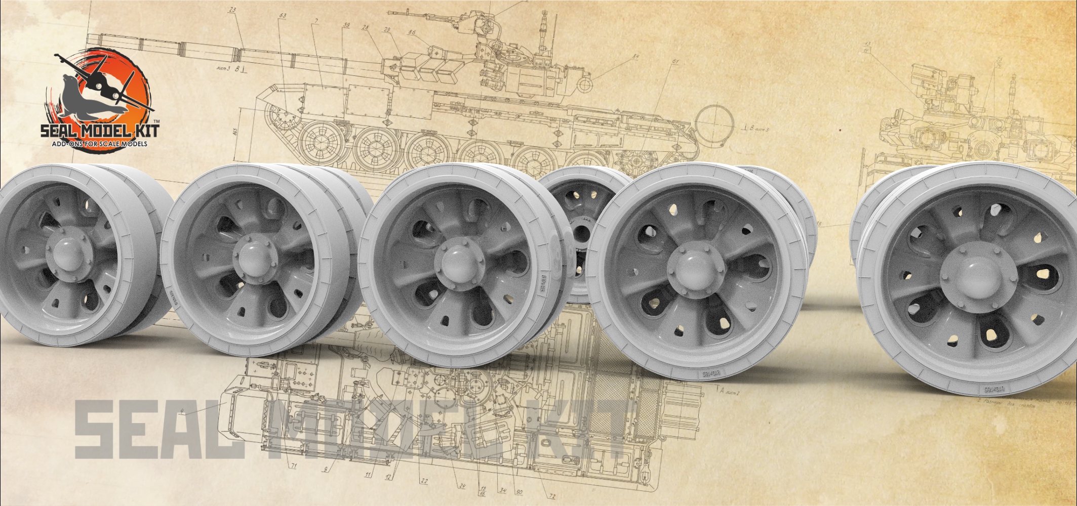 smk35004 Высокодетализированные катки для танка Т-62 изношенный протектор (Не для свободной продажи)