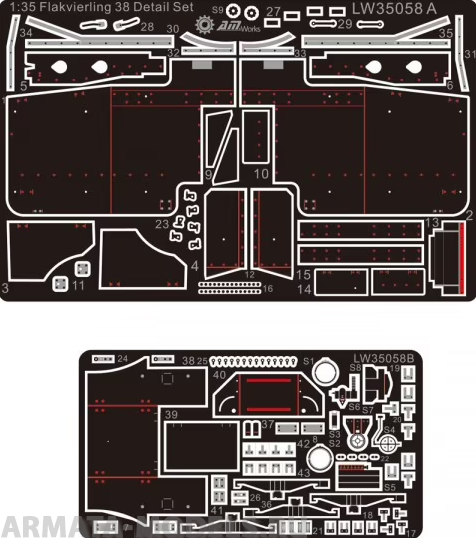 LW35058 2cm flakvierling shield + barrels