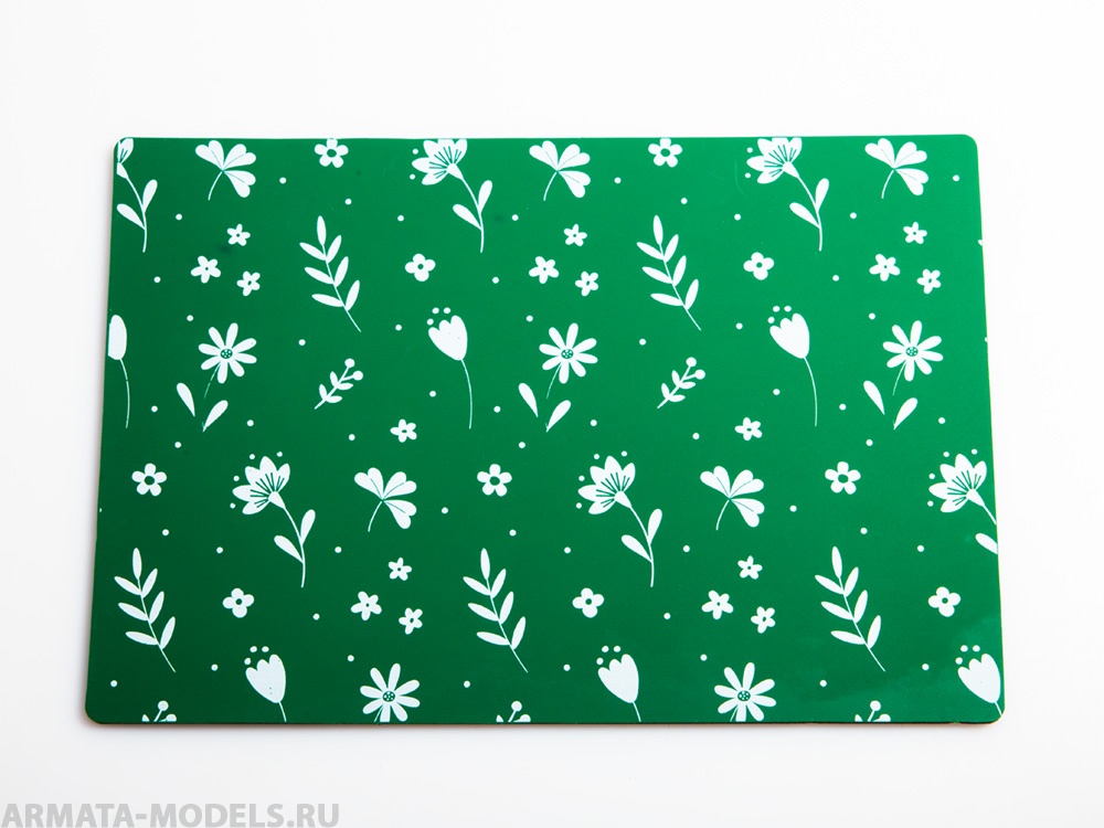 100140RK Коврик для резки А5, 3 слоя, зеленый, цветочки