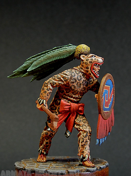 CHM-54059(M). Ацтекский воин - Ягуар, XIV-XVI века. 54 мм. Материал – белый металл.