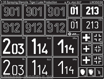 LW35038 spraying stencil Tiger late production of pz.abt 507