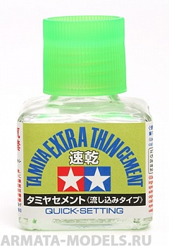 87182T Клей Extra Thin Cement (Quick-Setting) - быстросхватывающий жидкий клей 40мл с закруч. крышкой и тонкой, жестк. кисточкой.