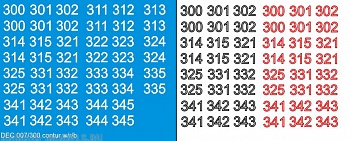 DEC007/300 Номера на немецкую технику масштаб 1/100 с 100 по 400. Цвет – красный/черный контур на выбор + белый центр